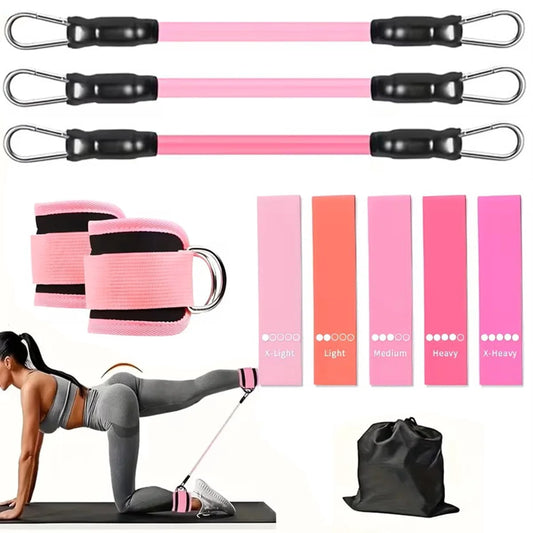 11Pcs Ankle Resistance Bands for Working Out with Cuffs and Elastic Bands Set (10-30Lbs) , Exercise Bands for Legs and Butt, Pink